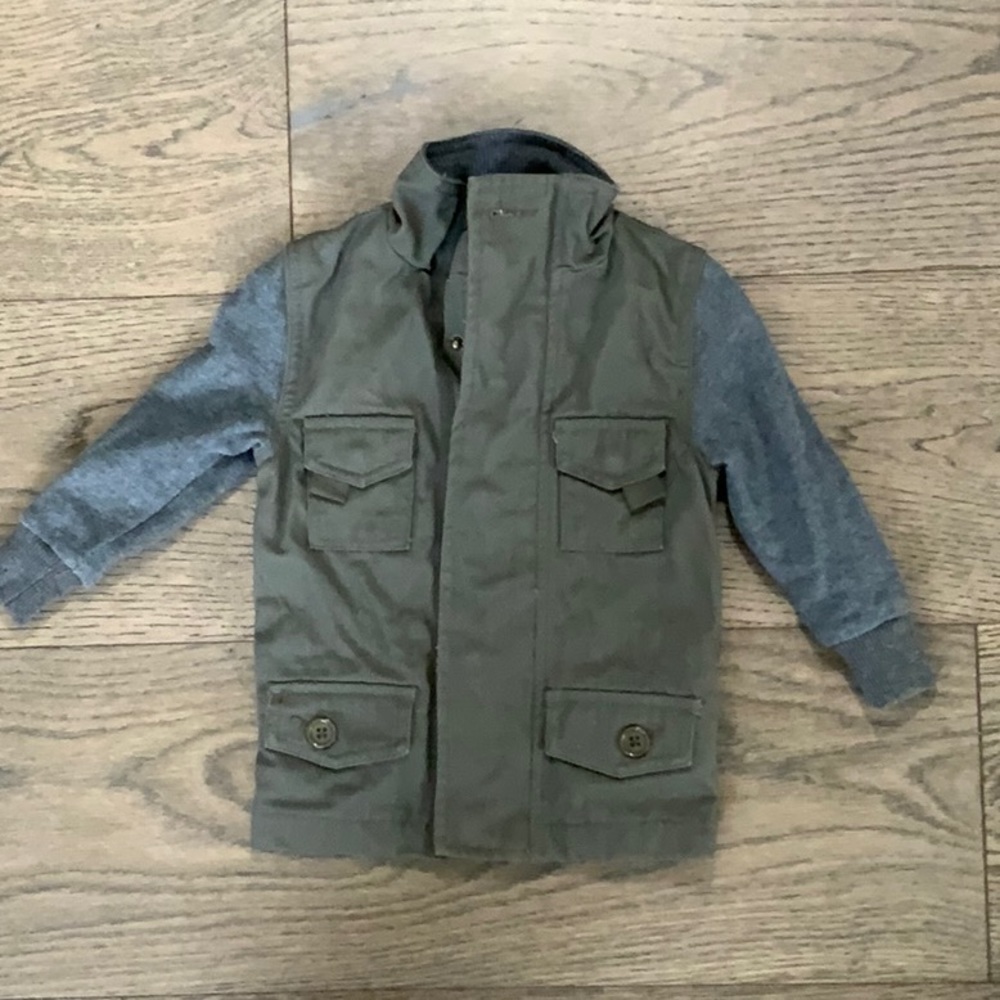 No Retreat Khaki Green with Gray sleeves. Size 3 months.